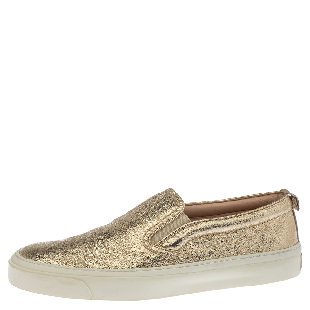 

Gucci Metallic Gold Foil Leather Slip On Sneakers Size