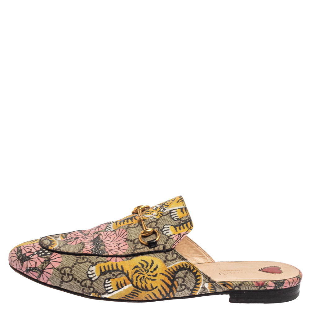 

Gucci Multicolor Canvas Princeton Horsebit Mules Sandals Size