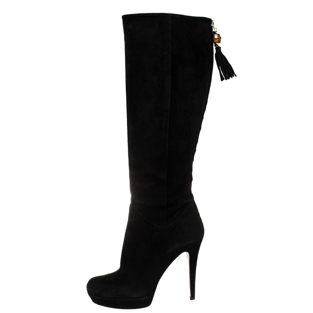 

Gucci Black Suede Platform Knee Length Boots Size