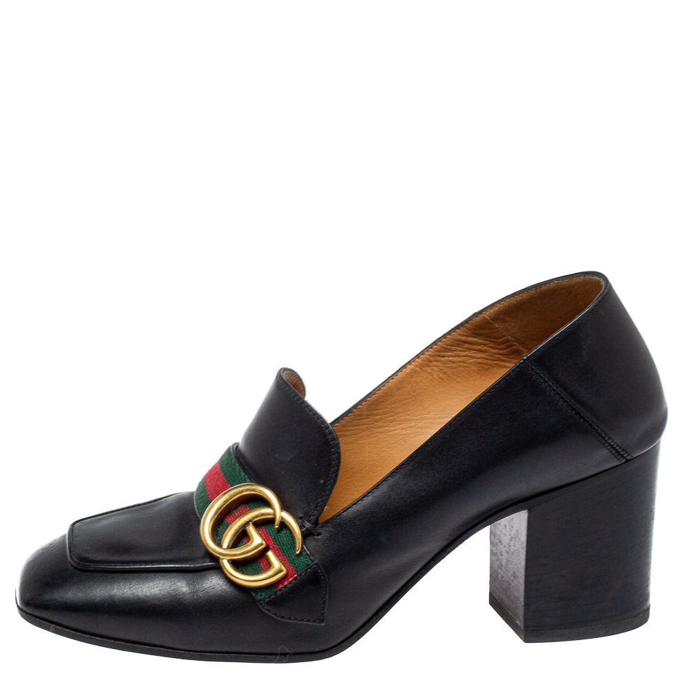 

Gucci Black Leather GG Marmont Web Pumps Size