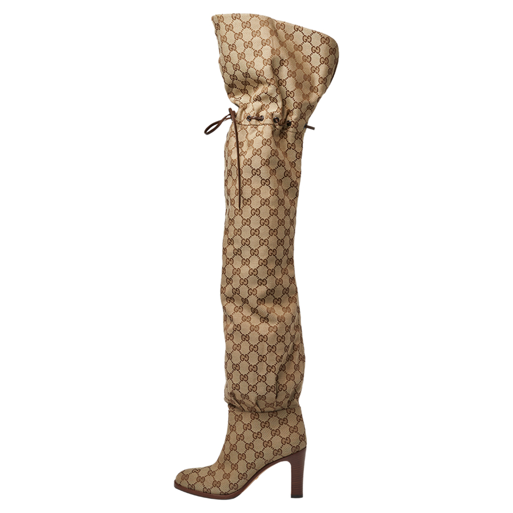 

Gucci Beige GG Canvas Lisa Thigh High Boots Size