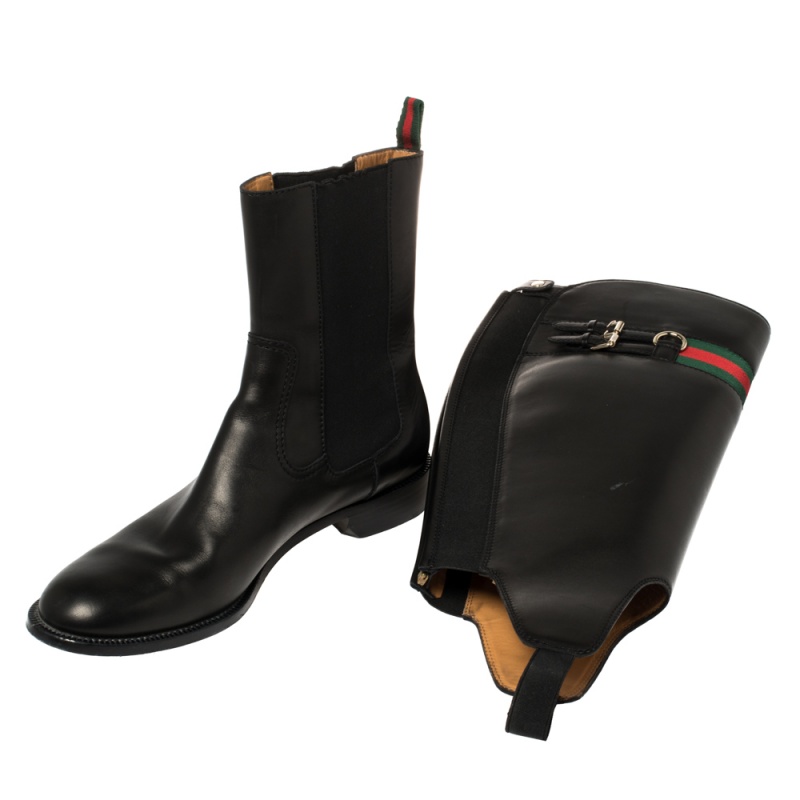 

Gucci Black Leather Web Stripe Knee Length Boots Size