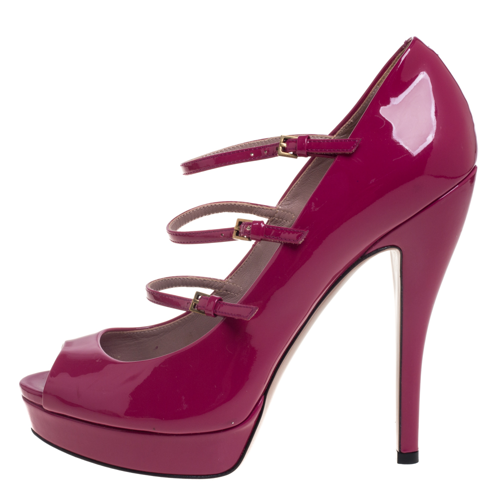 

Gucci Pink Patent Leather Mary Jane Peep Toe Platform Pumps Size