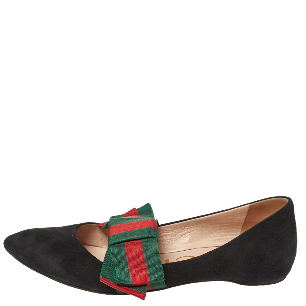 

Gucci Black Suede Web Ballerina Flats Size