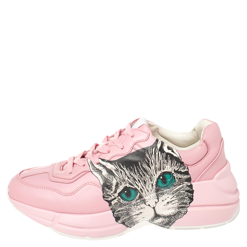 

Gucci Pink Leather Rhyton Mystic Cat Sneakers Size