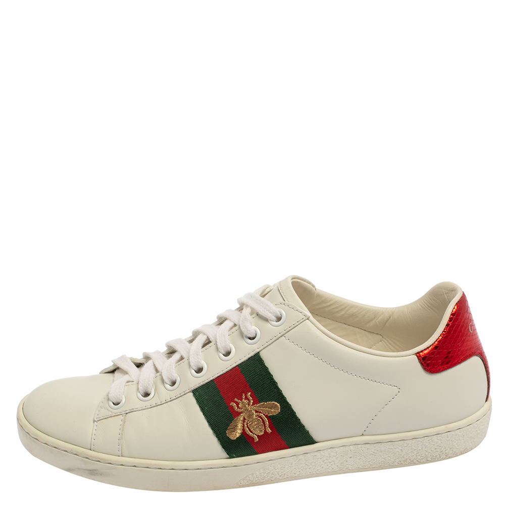 

Gucci White Leather Bee Ace Low-Top Sneakers Size