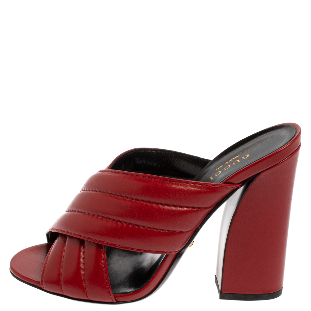 

Gucci Red Quilted Leather Criss Cross Slide Sandals Size