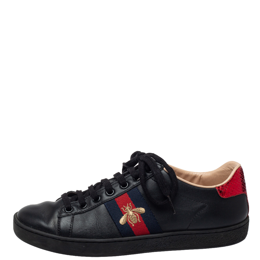 

Gucci Black Leather Ace Bee Low Top Sneakers Size