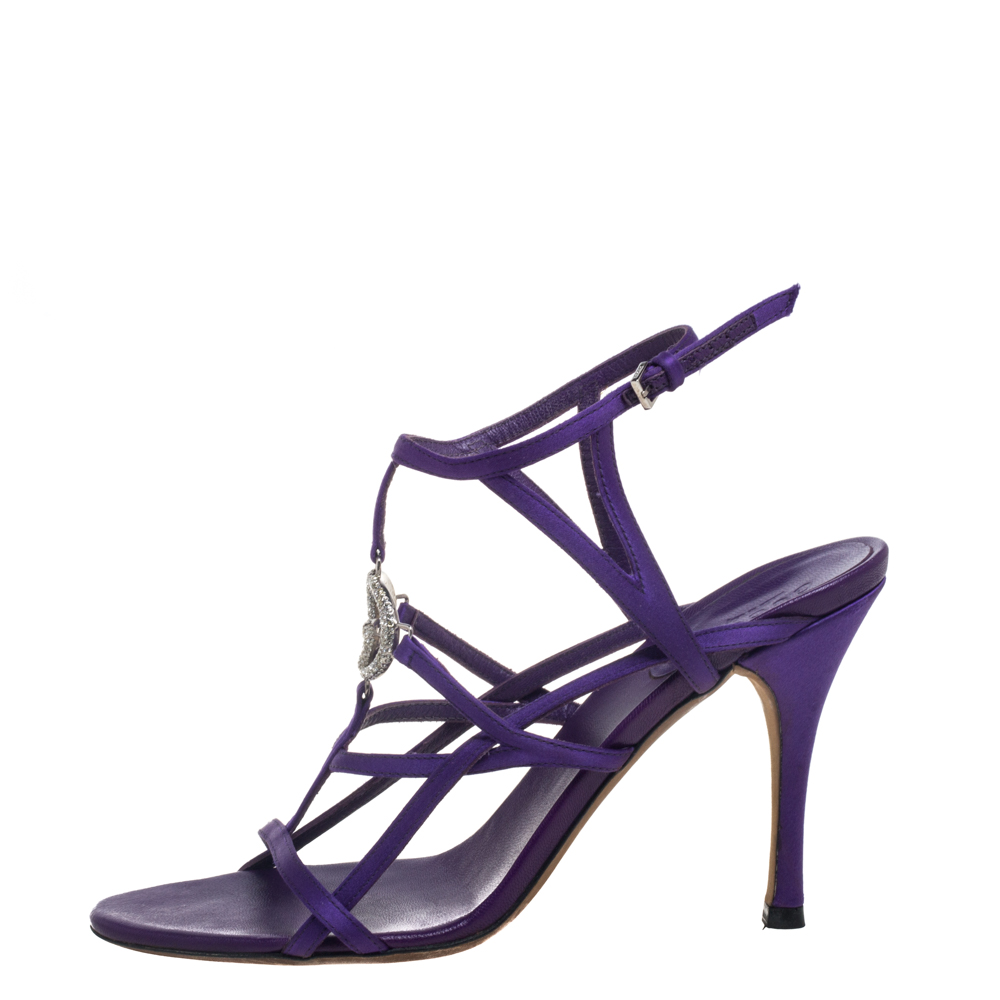 

Gucci Purple Satin GG Cage Ankle Strap Sandals Size