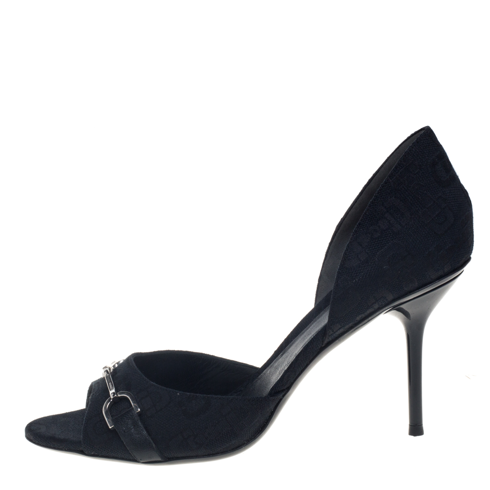 

Gucci Black Canvas Horsebit D'Orsay Peep Toe Pumps Size