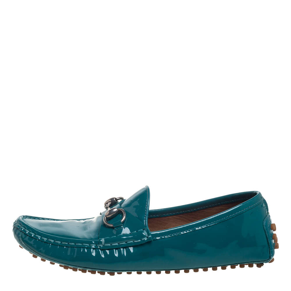 

Gucci Blue Patent Leather Horsebit Loafers Size