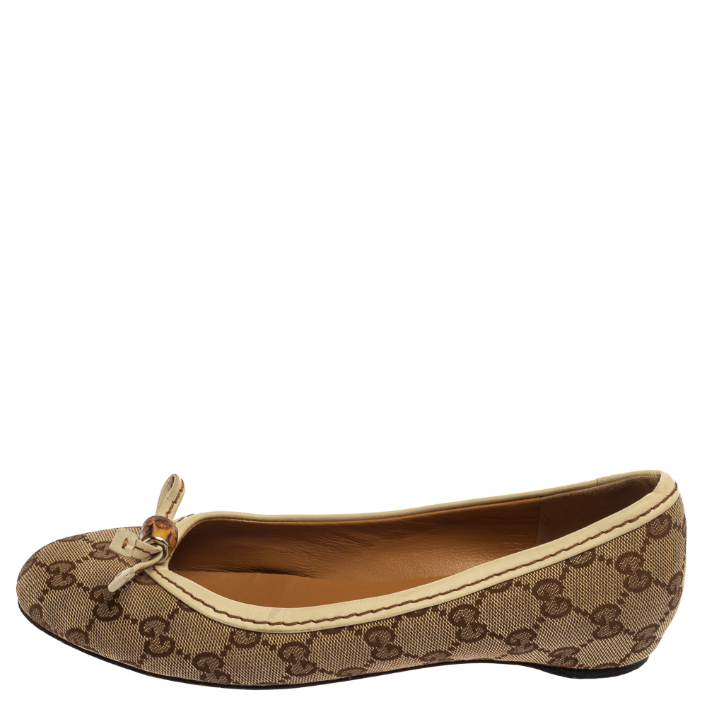 

Gucci Brown/Beige GG Canvas Bamboo Tassel Ballet Flats Size