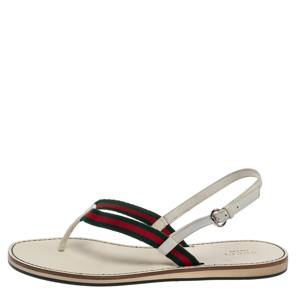 

Gucci Multicolor Web And Leather Thong Flat Sandals Size