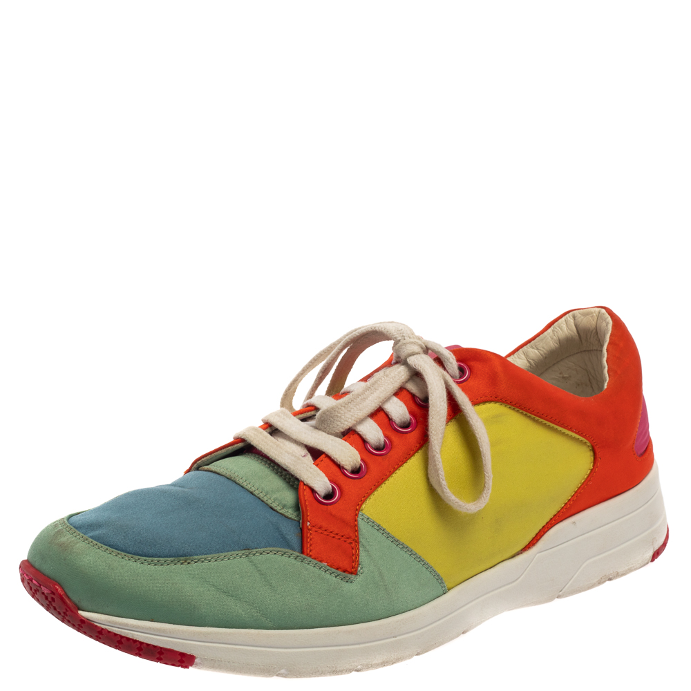 Pre-owned Gucci Multicolor Satin Lace Up Trainers Size 39.5
