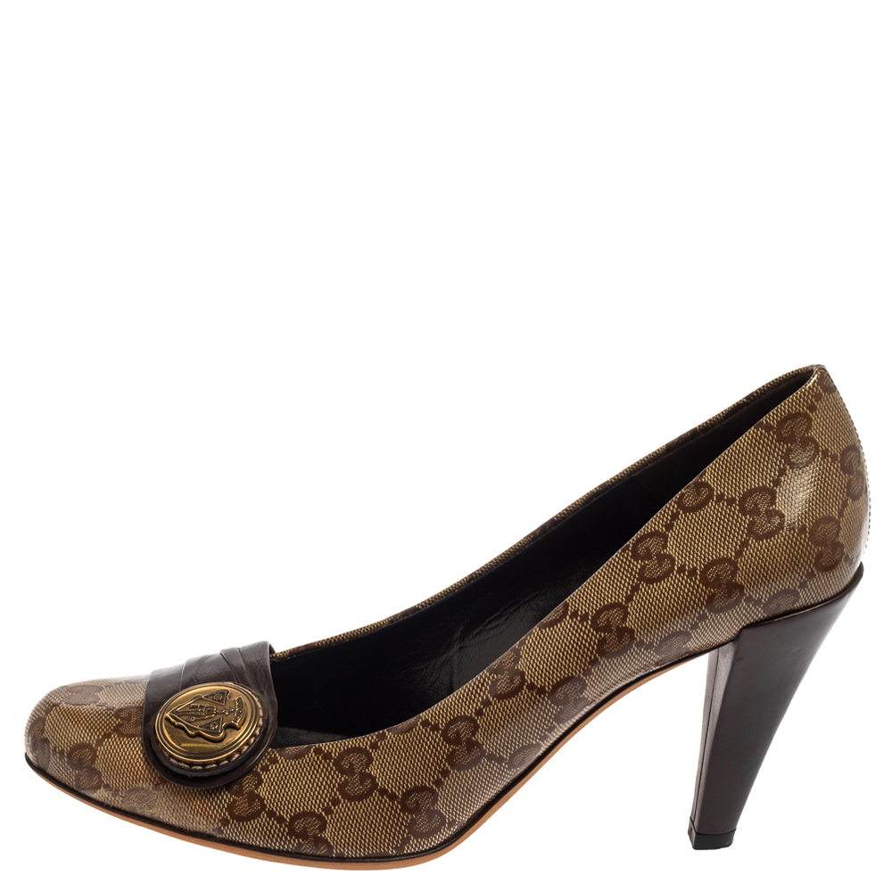 

Gucci Beige/Brown GG Canvas Slip On Pumps Size