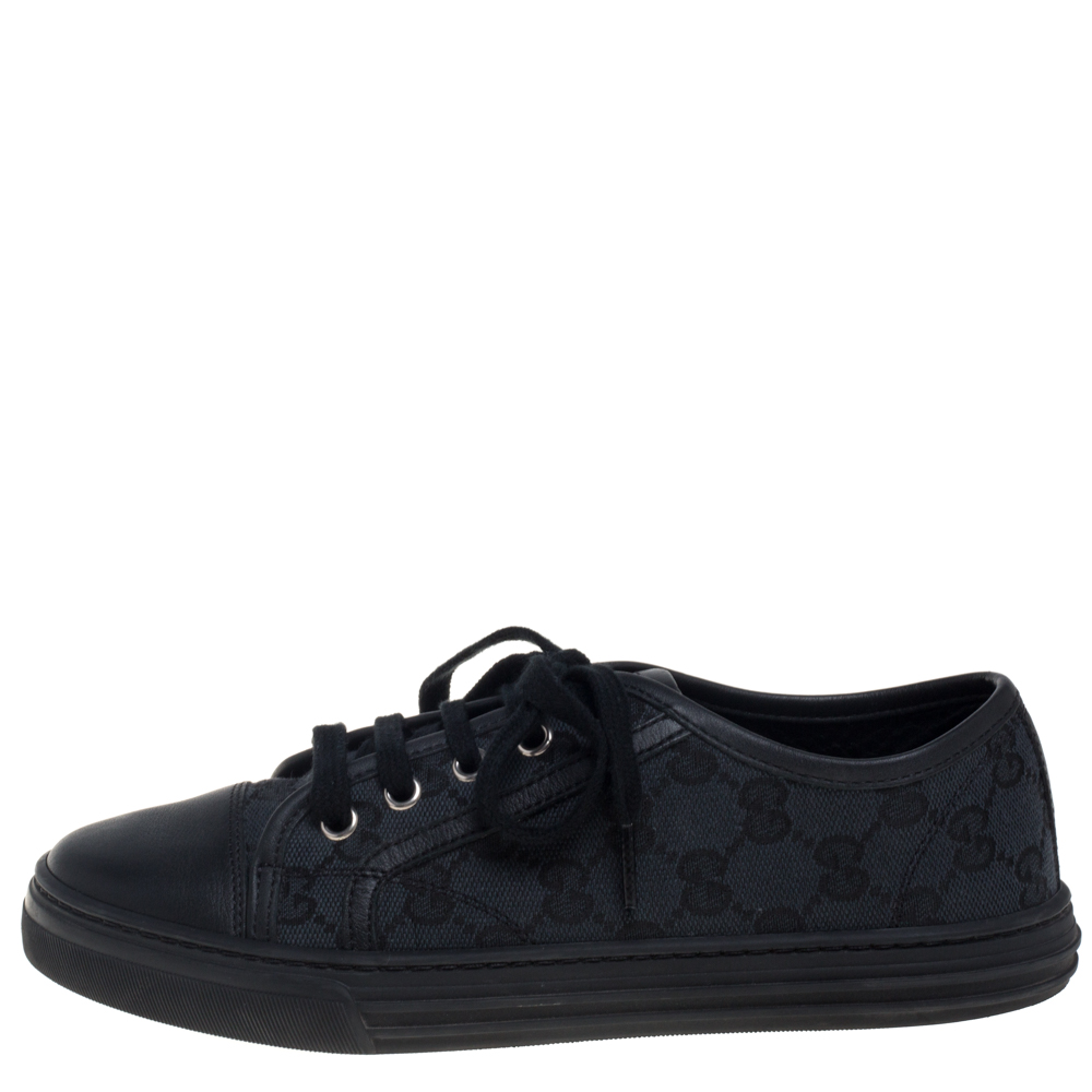 

Gucci Black/ Blue Leather GG Canvas And Leather Low Top Sneakers Size