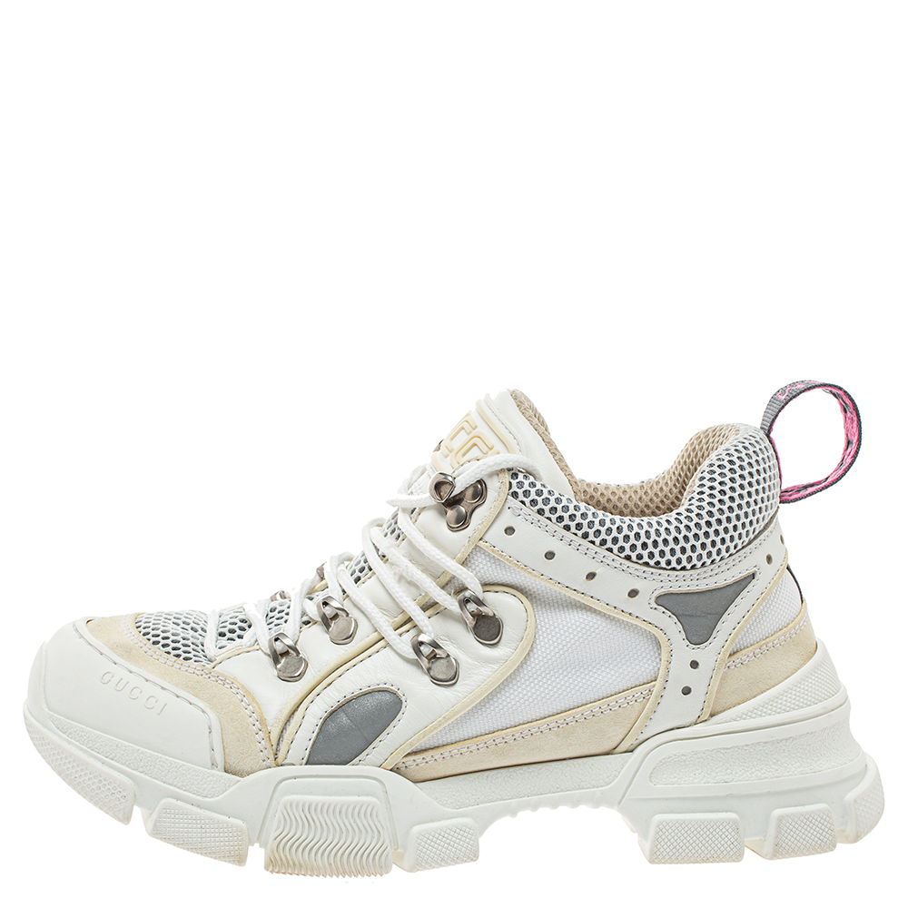 

Gucci White Mesh And Leather Logo Embossed Flashtrek Sneakers Size