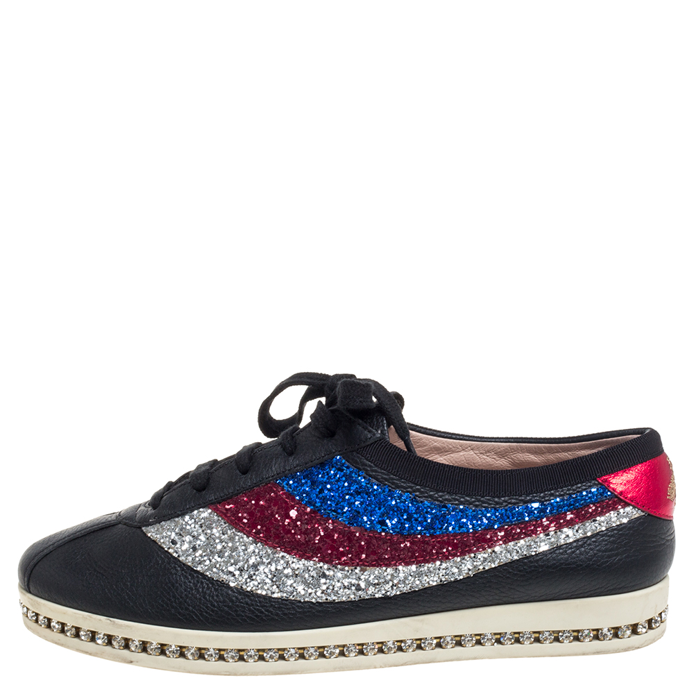 

Gucci Multicolor Glitter And Leather Bowler Sneakers Size