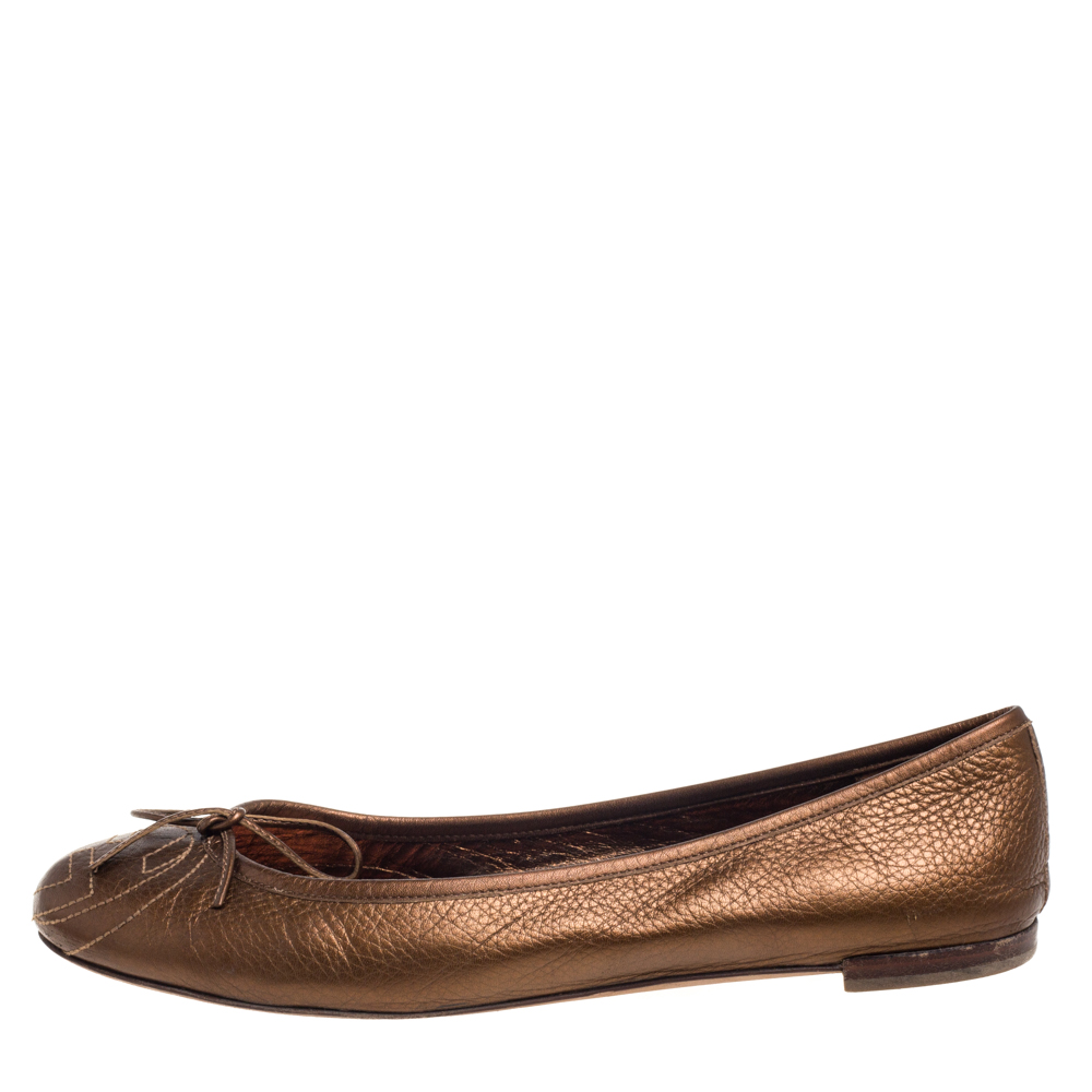 

Gucci Metallic Brown Leather Bow Ballet Flats Size