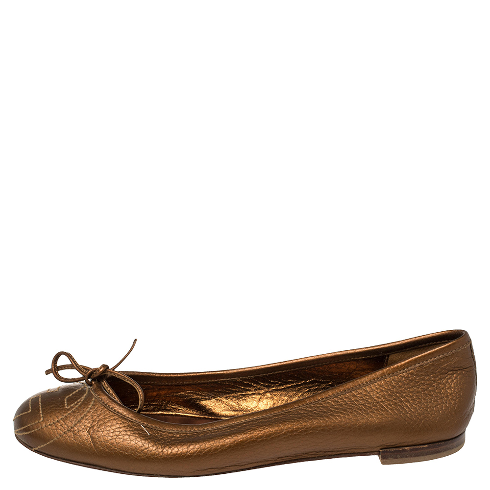 

Gucci Metallic Brown Leather Bow Ballet Flats Size