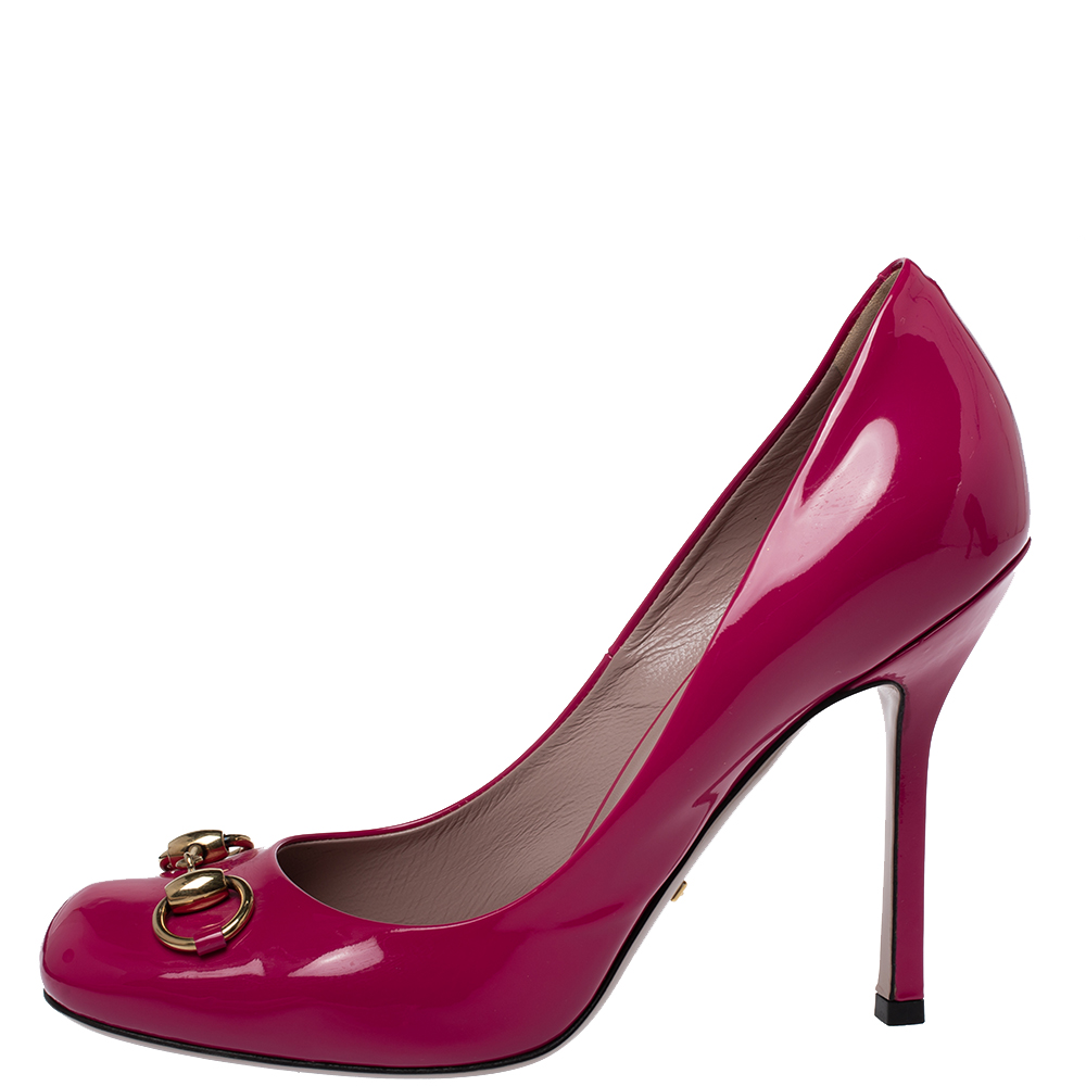 

Gucci Pink Patent Leather Jolene Horsebit Pumps Size