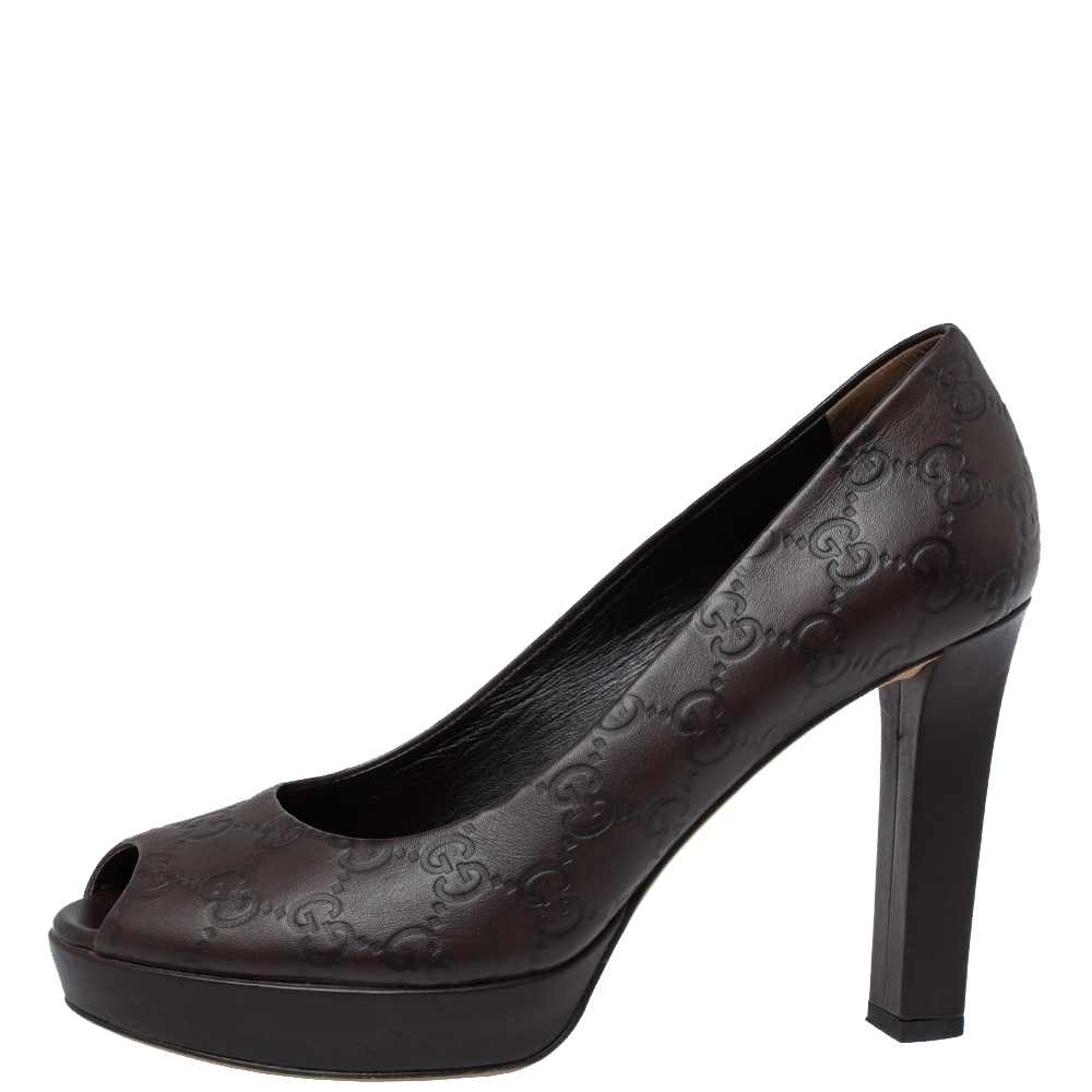 

Gucci Brown Guccissima Leather Peep Toe Platform Pumps Size