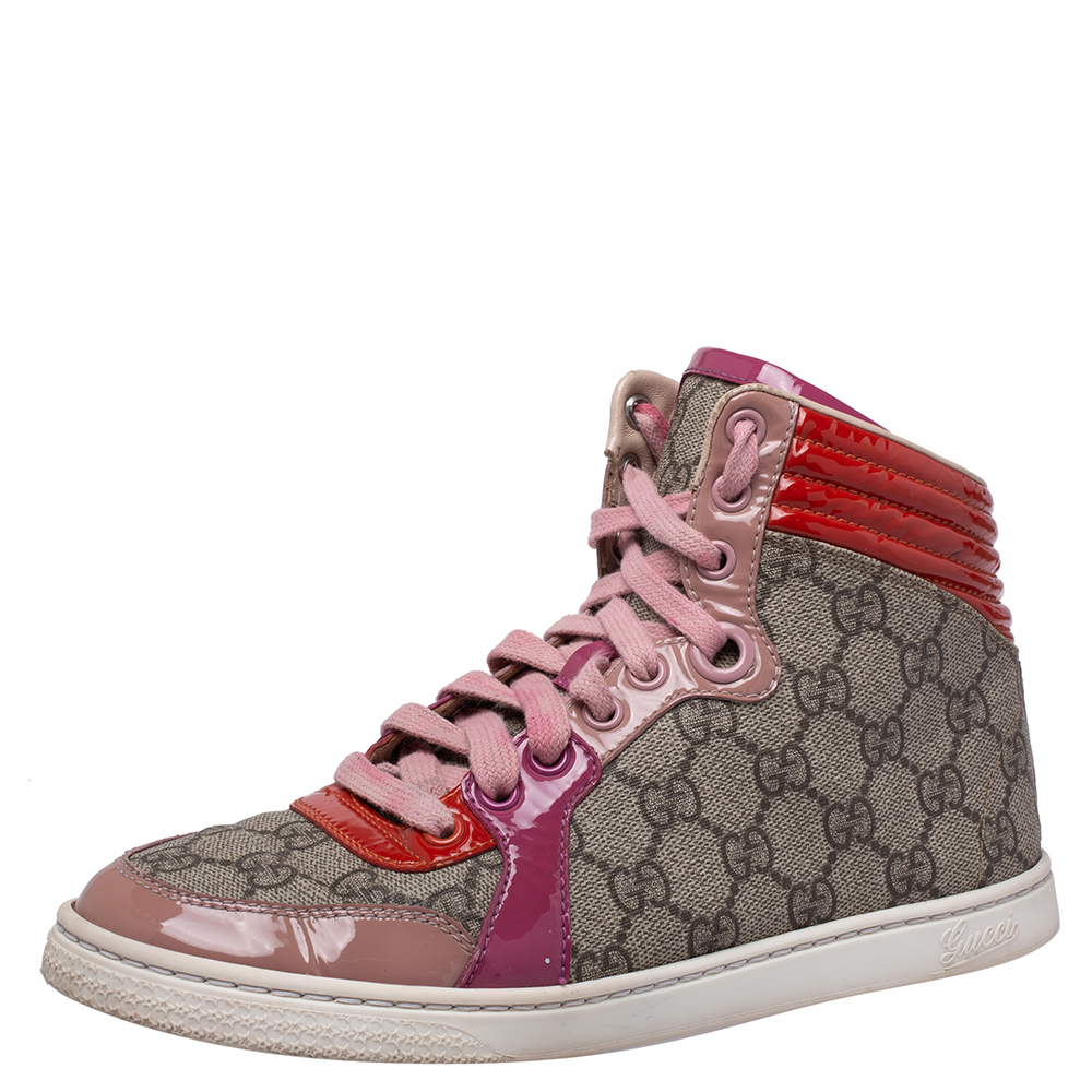 GucciGucci Multicolor GG Canvas And Patent Leather High Ankle Sneakers ...