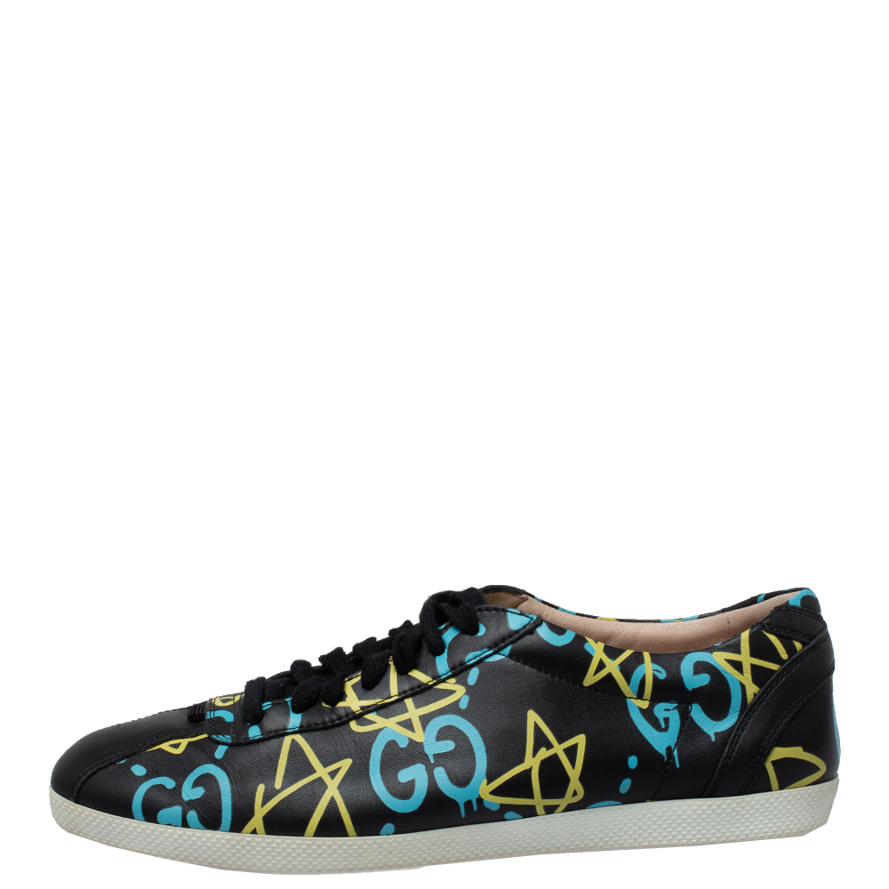 

Gucci Black Leather Ghost Lace Up Low Top Sneakers Size