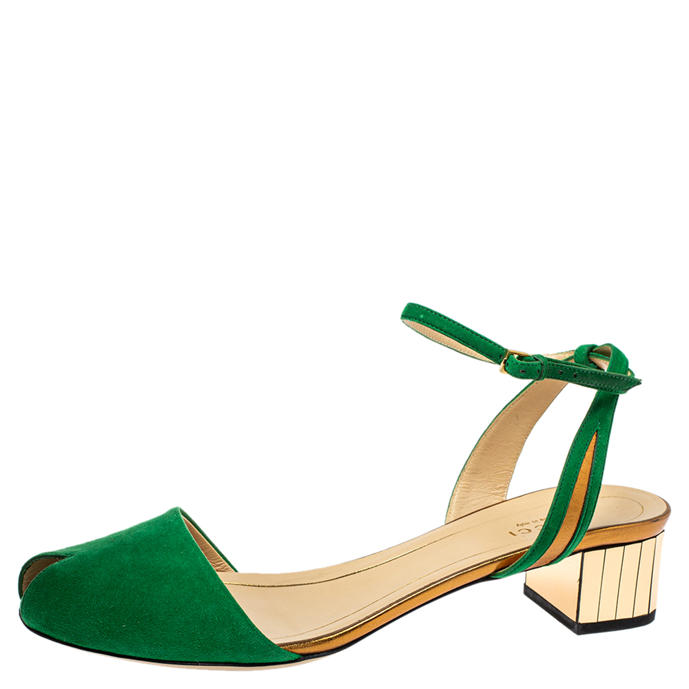

Gucci Green Suede and Leather Ankle Strap Sandals Size