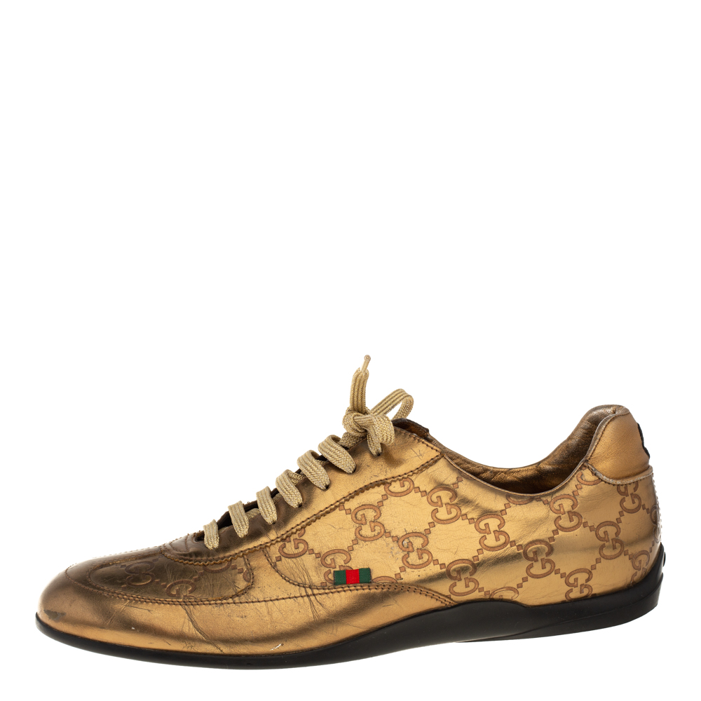 

Gucci Gold Guccissima Leather Low Top Sneakers Size