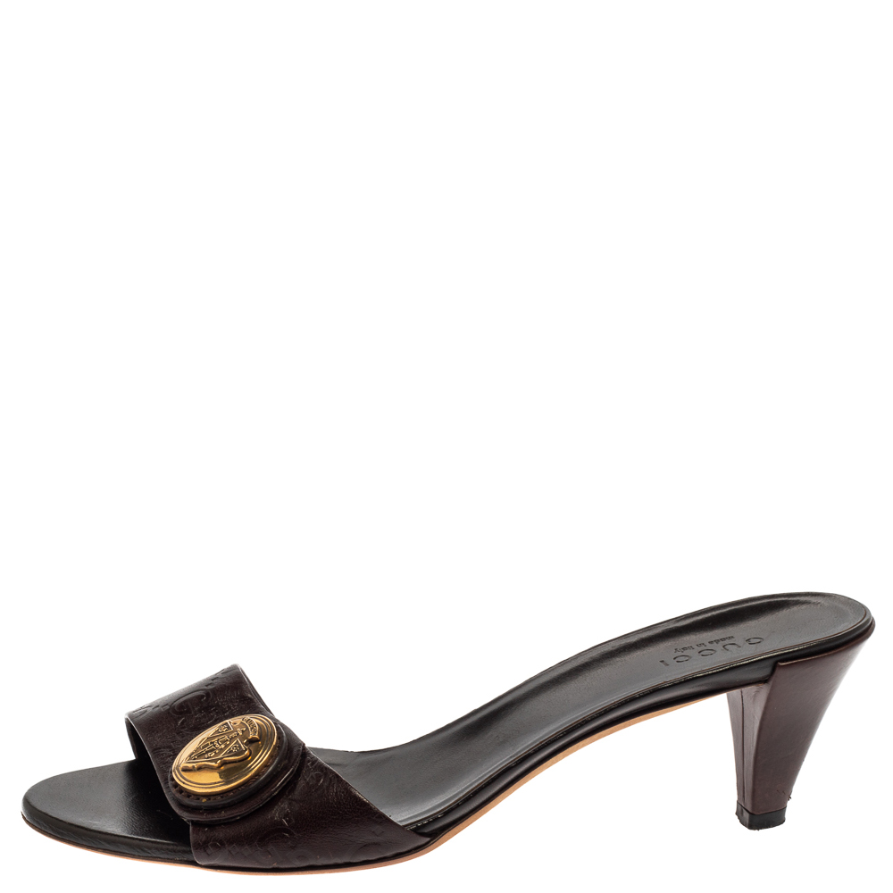 

Gucci Brown Guccissima Leather Hysteria Slide Sandals Size