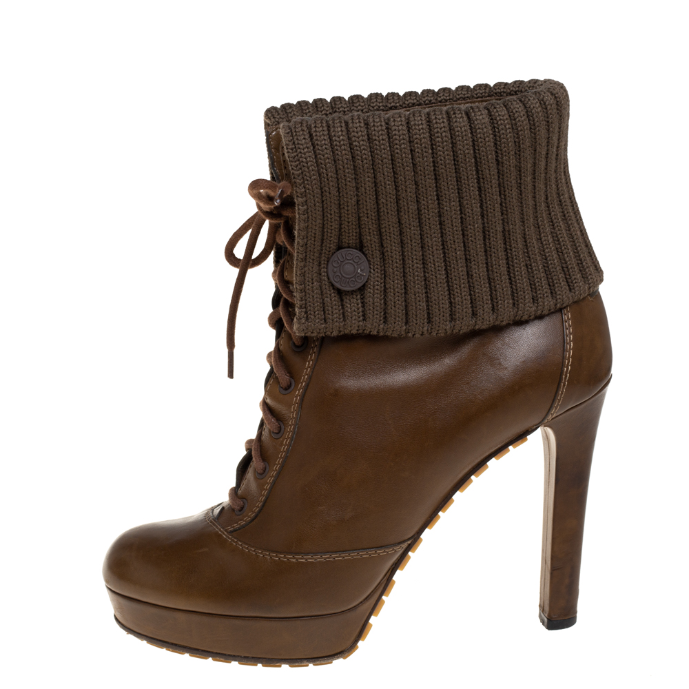 

Gucci Brown Fabric And Leather Lace Up Boots Size