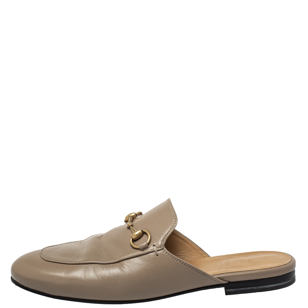 

Gucci Beige Leather Horsebit Princetown Flat Mules Size