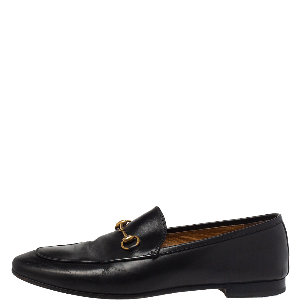 

Gucci Black Leather Jordaan Horsebit Slip On Loafers Size