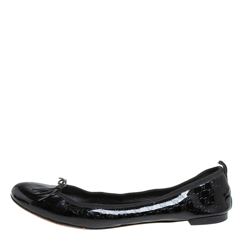 

Gucci Black Microguccissima Patent Leather Bow Ballet Flats Size