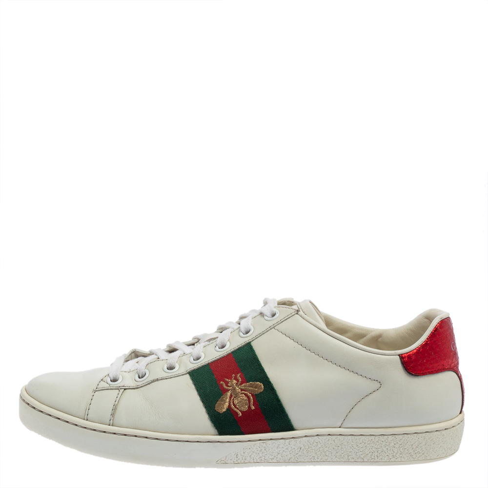 

Gucci White Leather And Canvas Ace Sneakers Size
