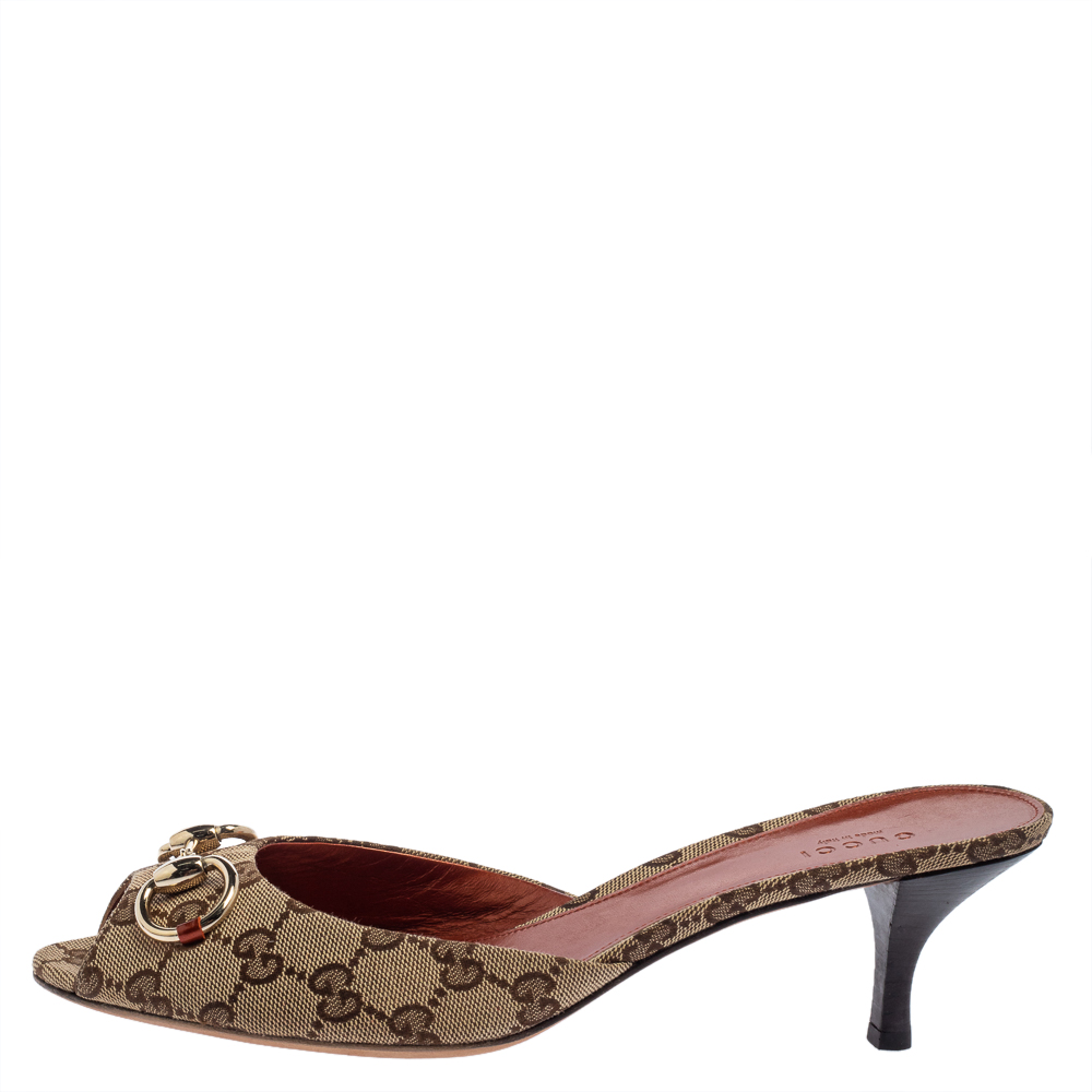 

Gucci Brown GG Canvas Horsebit Slide Sandals Size
