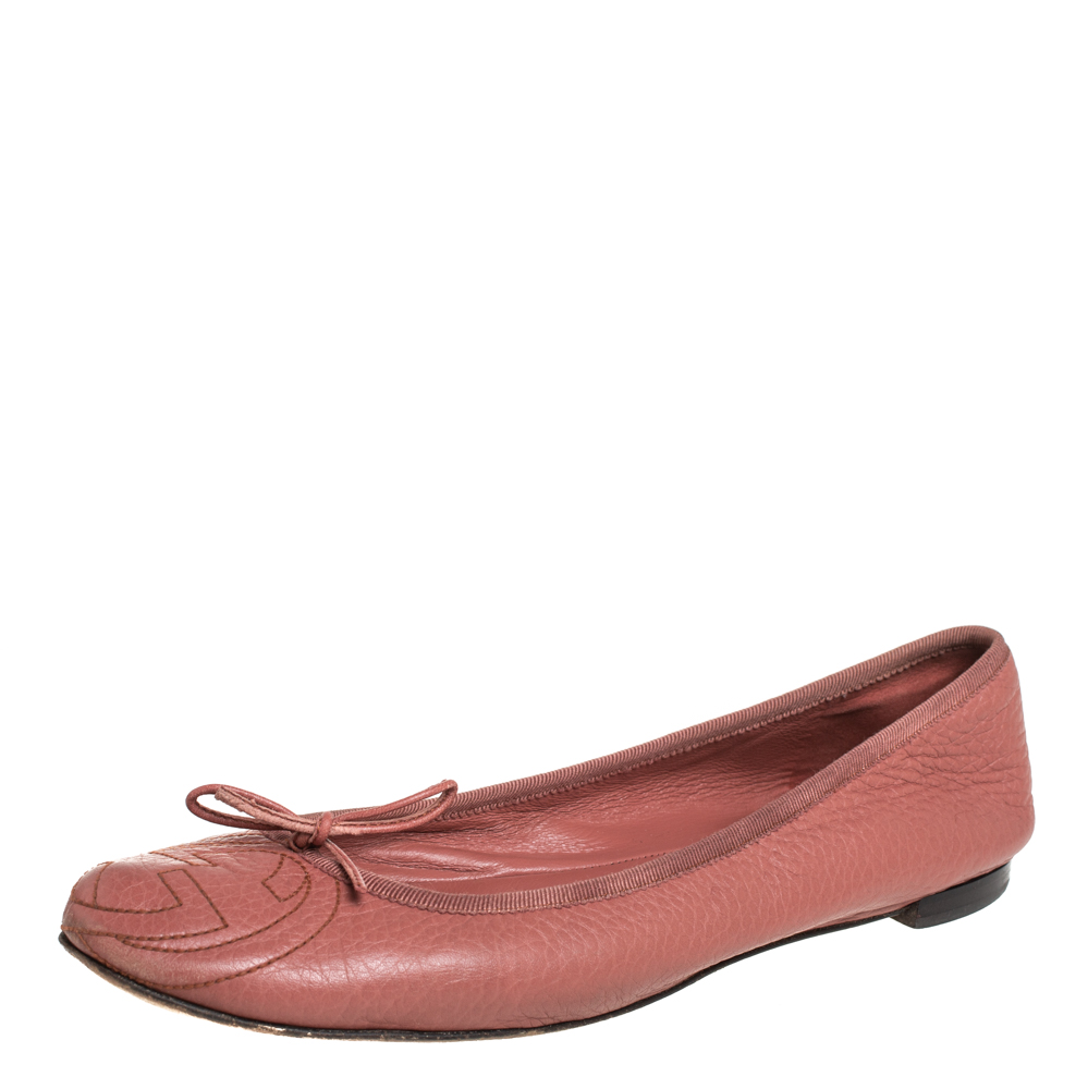 Pre-owned Gucci Pink Leather Slip On Ballet Flats Size 40