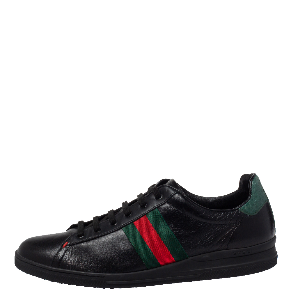 

Gucci Black Leather Web Ace Low Top Sneaker Size