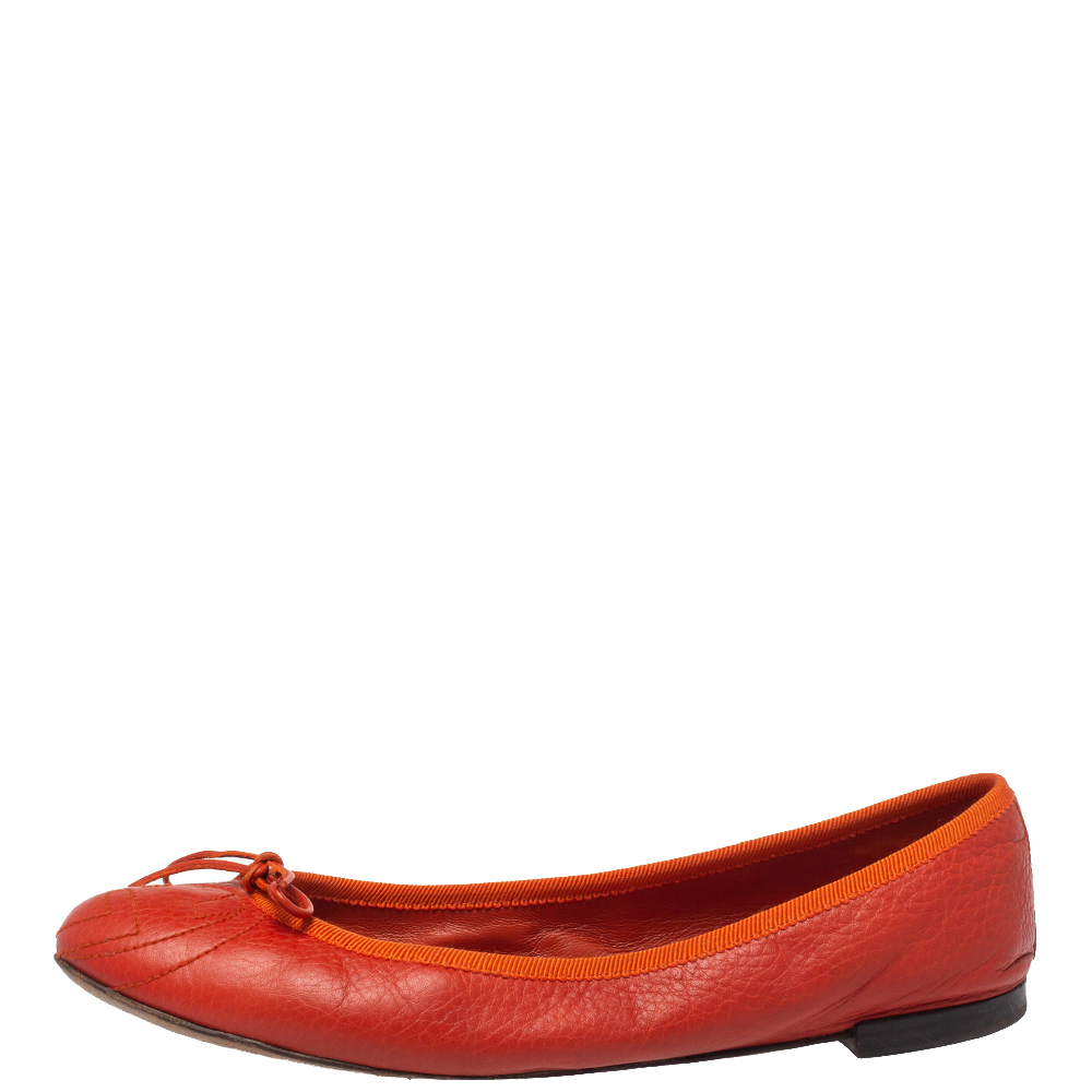 

Gucci Orange Leather GG Interlocking Ballet Flats Size