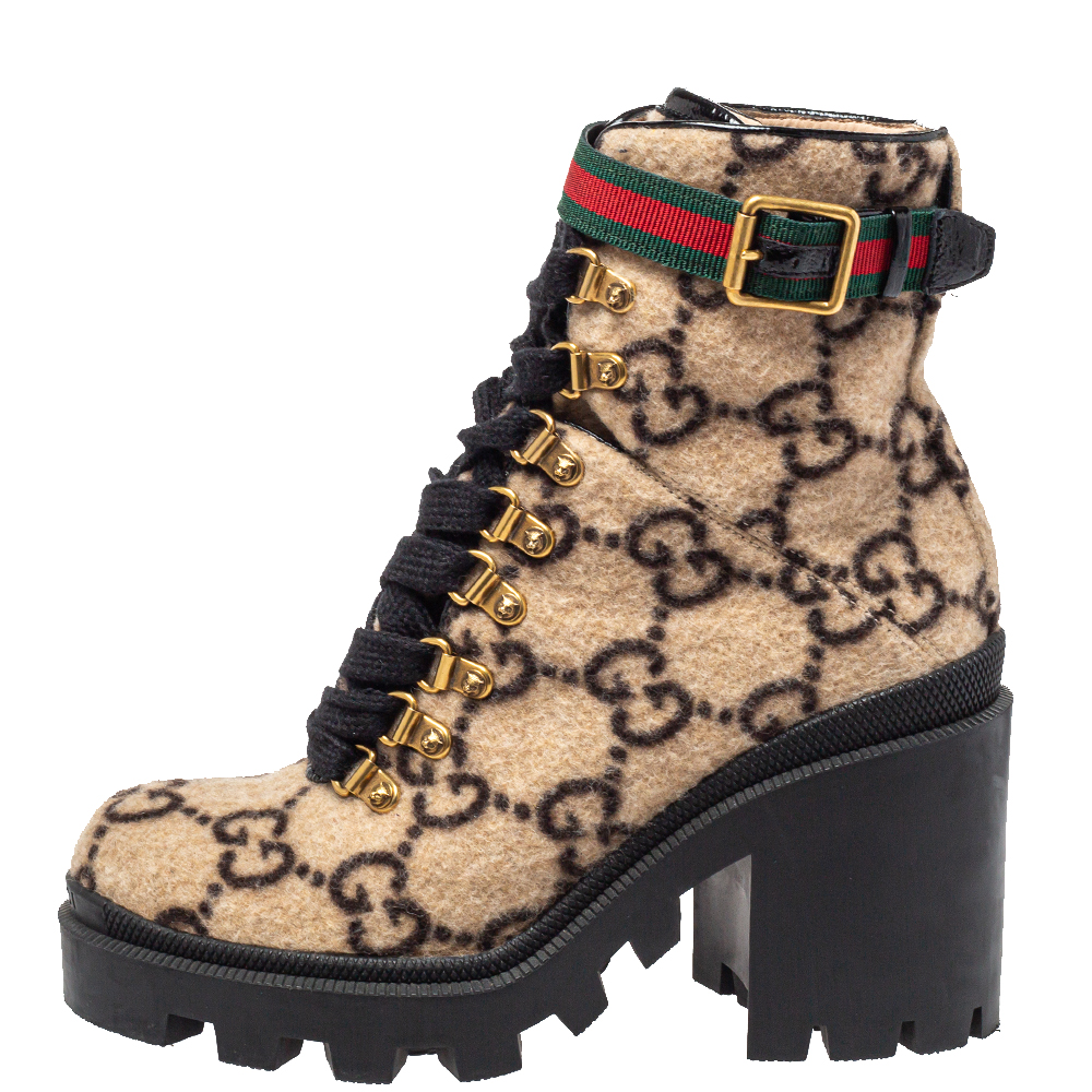 

Gucci Beige GG Wool Ankle Boots Size