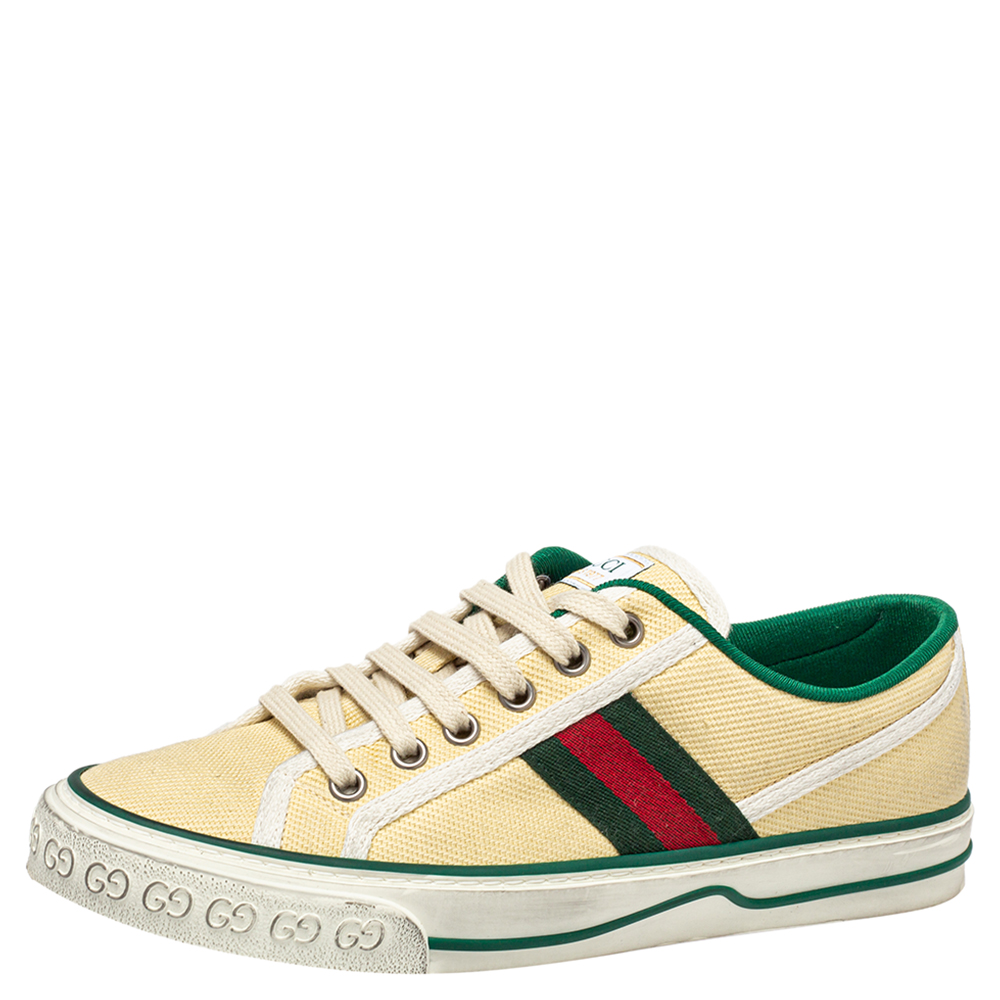 Pre-owned Gucci Cream Canvas Vulcan Sneakers Size 37.5