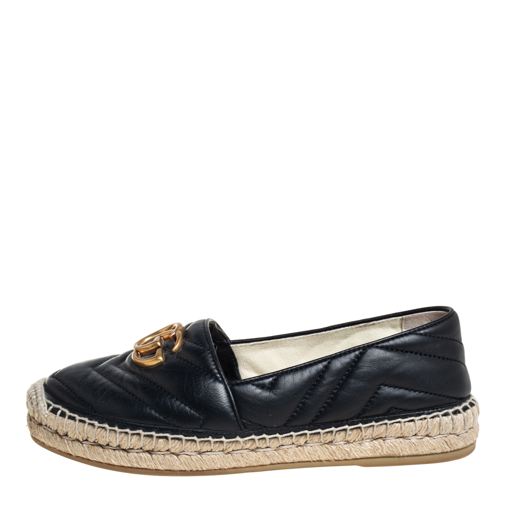 

Gucci Black Leather GG Marmont Espadrilles Size