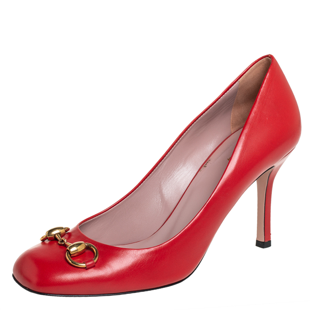 Pre-owned Gucci Red Leather Horsebit Pumps Size 39