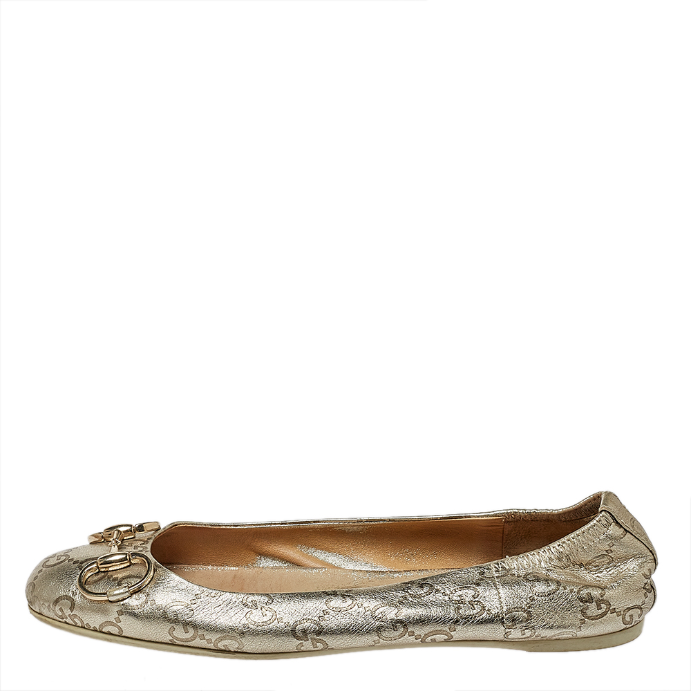 

Gucci Metallic Gold Guccissima Leather Horsebit Ballet Flats Size