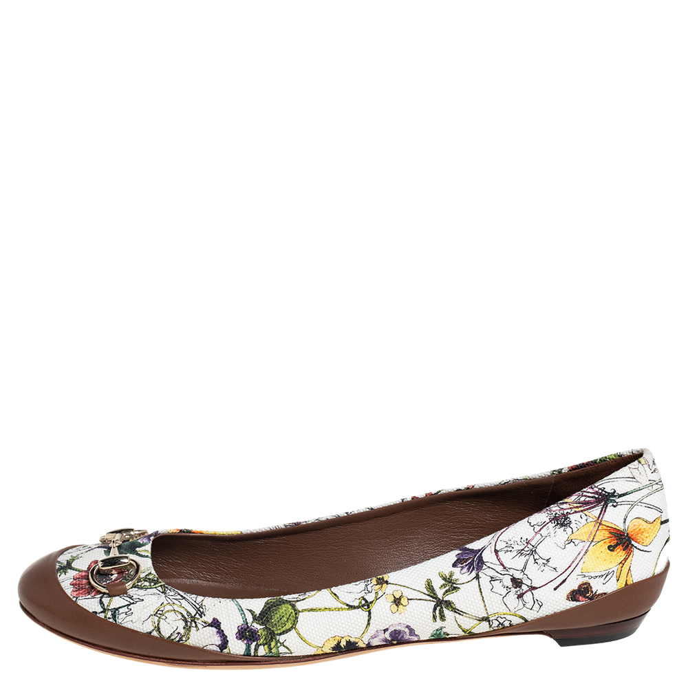 

Gucci Multicolor Flora Canvas And Leather Horsebit Ballet Flats Size