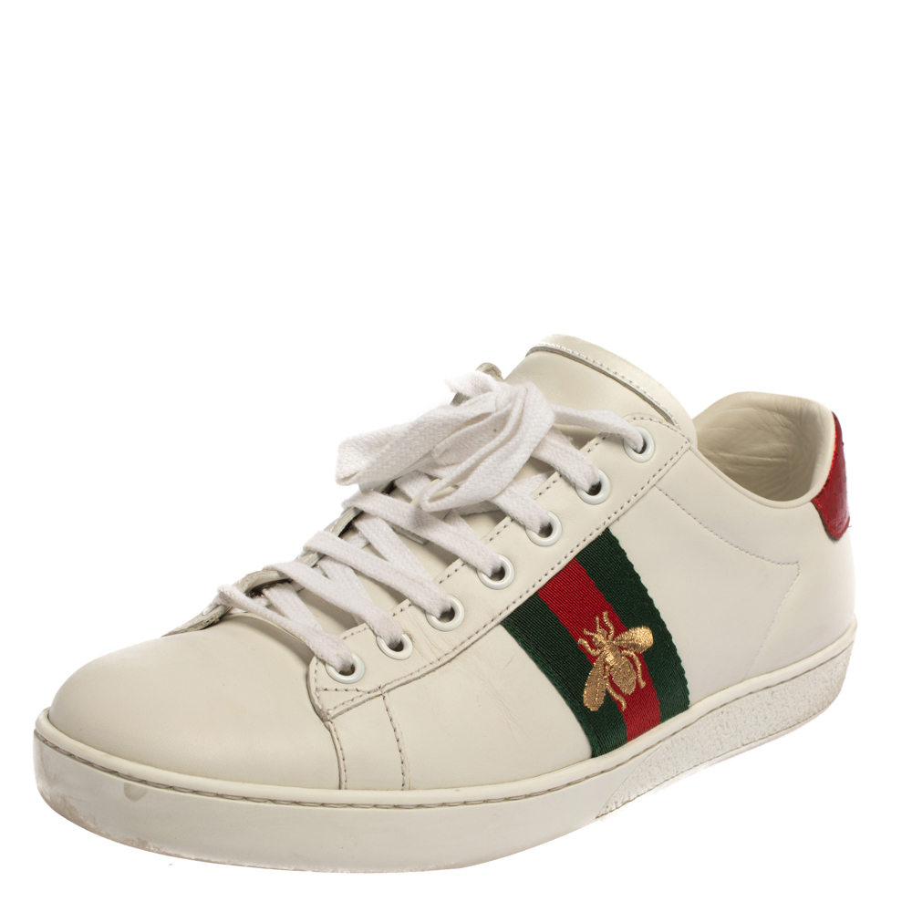 Pre-owned Gucci White Canvas And Leather Ace Sneakers Size 39