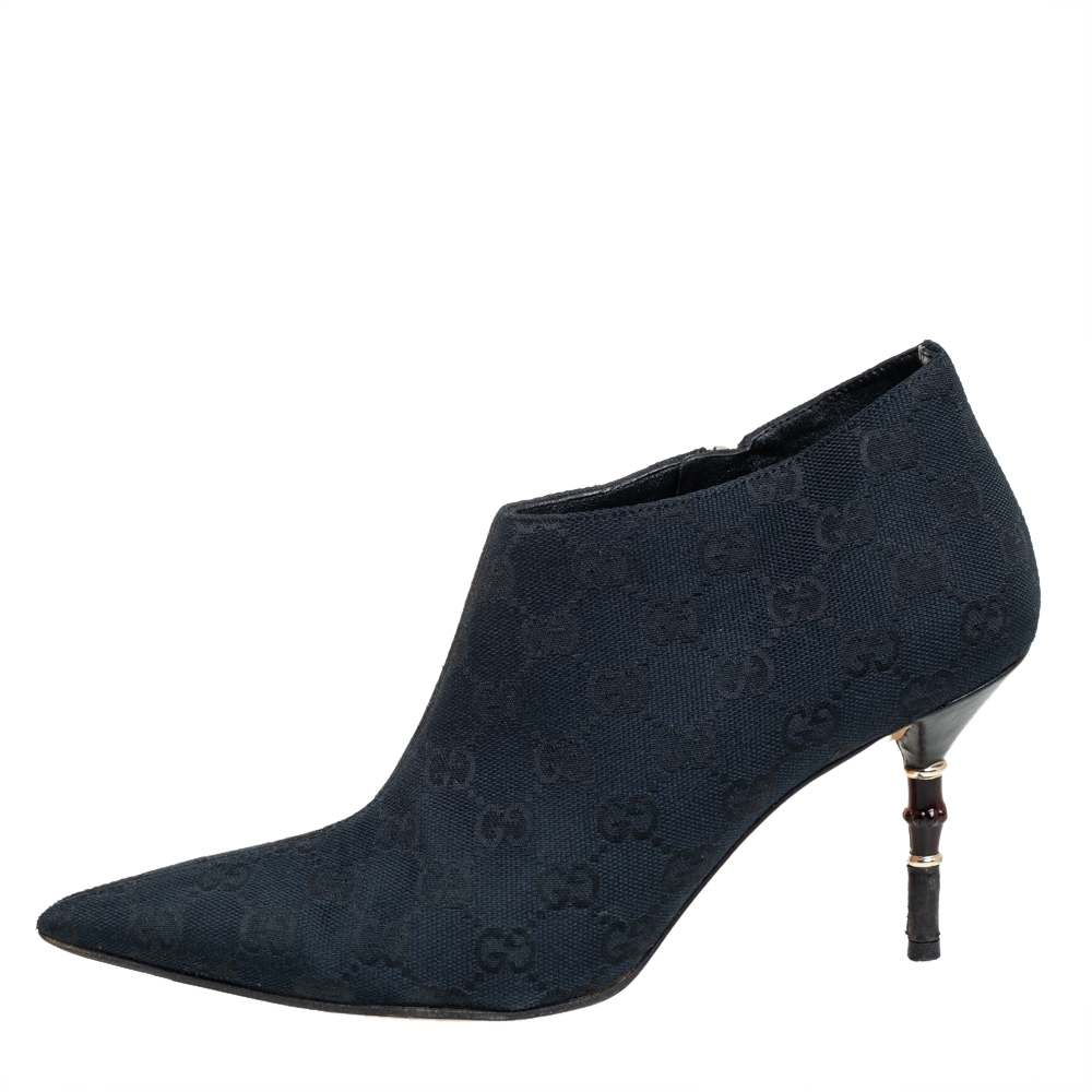

Gucci Navy Blue Canvas Guccissima Pointed-Toe Ankle Boots Size