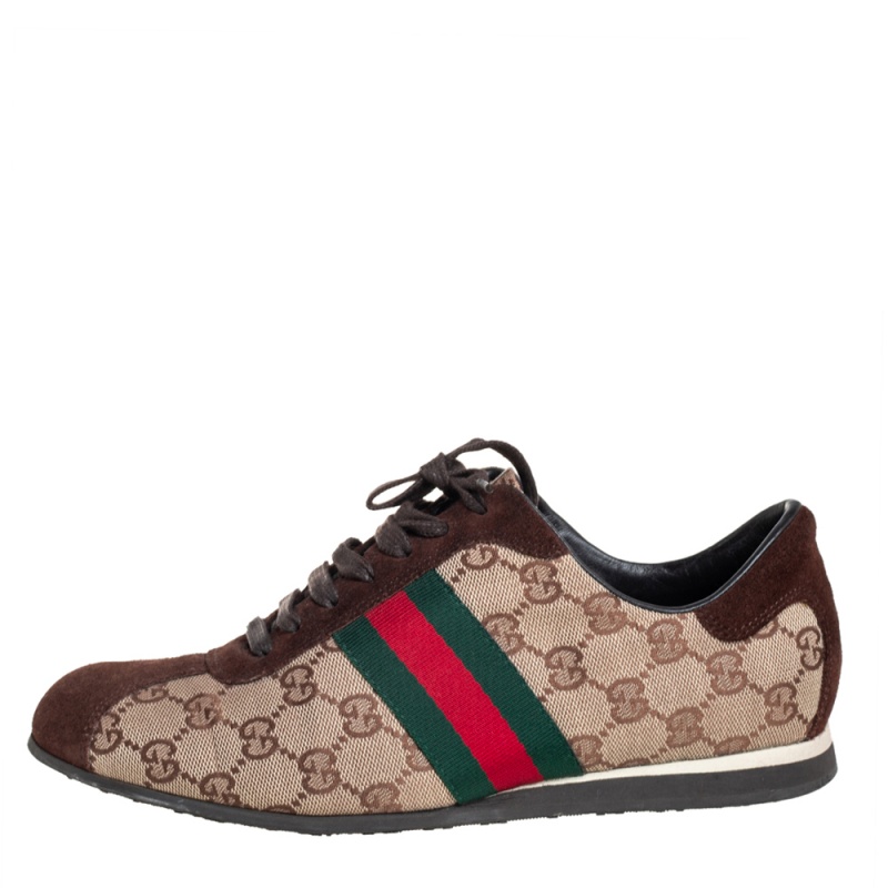 

Gucci Brown/Beige Suede And GG Canvas Classic Web Low Top Sneakers Size