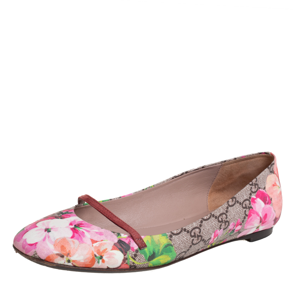 Pre-owned Gucci Multicolor Gg Supreme Blooms Ballet Flats Size 37